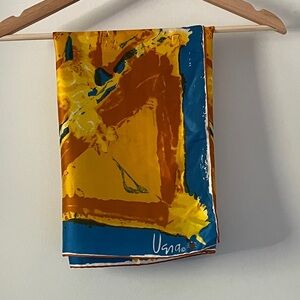 Vintage Vera Neumann Silk Scarf – Bold Abstract Geometric Print Blue Gold